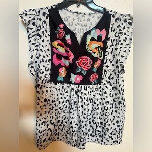 Used Black/white with floral. Thin material. Large. Tag removed.
